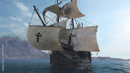 The NAO VICTORIA is the flag ship of the MAGELLAN armada. A scientific 3D-reconstruction of a spanish galleon fleet in 1521 AD. sails ahead of the global circumnavigational expedition