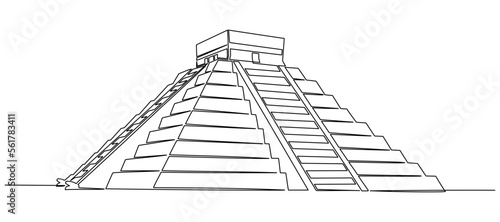 Continuous one line drawing of Chichen Itza. Vector illustration