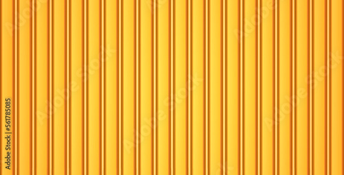 Vector yellow metal plate texture. Vertical line corrugated urban fence seamless pattern. Steel painted wall background. Iron grooved plate shape. Metallic roofing sheet, top view. Plastic siding
