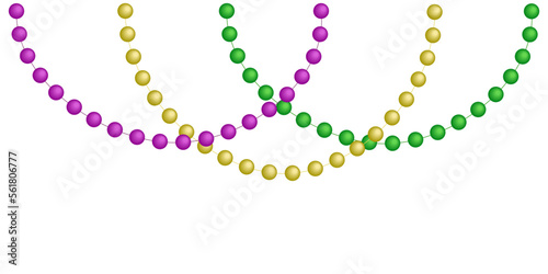 Mardi Gras beads. Colorful carnival decorative design element Isolated vector illustration on white background.