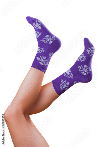 female legs in christmas socks isolater