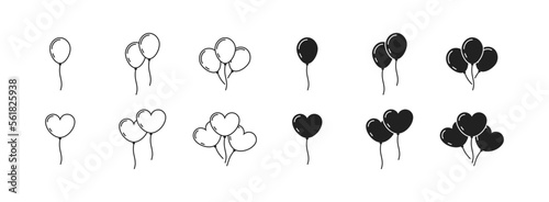 birthday baloon icon set. Round and heart shape baloon. Vector EPS 10