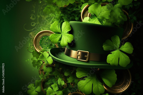 four leaf clover st patrick's day background illustration made by generative ai