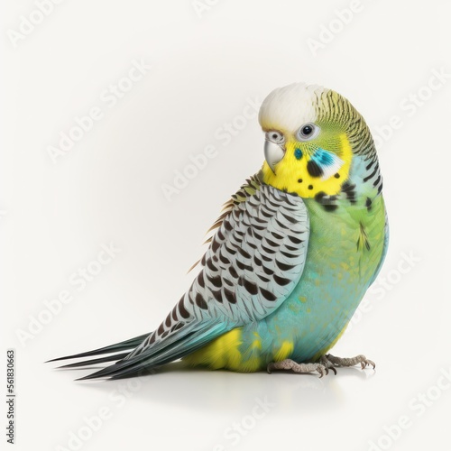 Blue and yellow budgie isolated on a white background