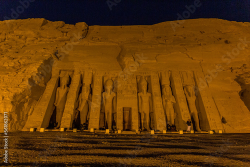 Night view of the Small Temple of Hathor and Nefertari in Abu Simbel, Egypt