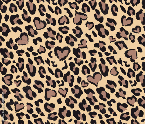 Animal print leopard with heart vector seamless pattern, fashion design for textile