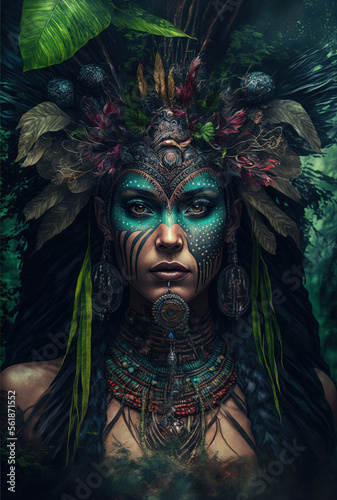 Beautiful shaman in nature. Awesome wise-woman in nature. Sacred and divine spirituality. Priest of other dimensions and realities. Generative AI.