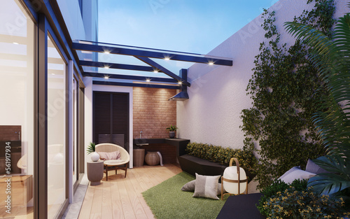 Acogedor jardin de apartamento, render