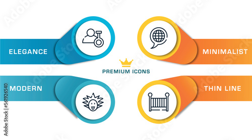 university outline icons with infographic template. thin line icons such as biochemist, einstein, languages, cradle vector.
