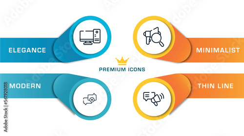 testimonial outline icons with infographic template. thin line icons such as desktop computer, calm, expertise, testimony vector.