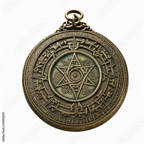 Antique tarnished mystic talisman amulet isolated on a white background