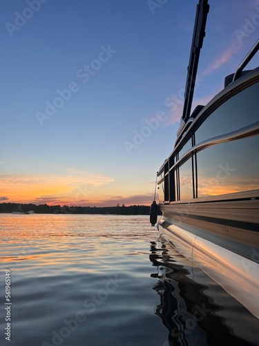 sunset on a pontoon boat