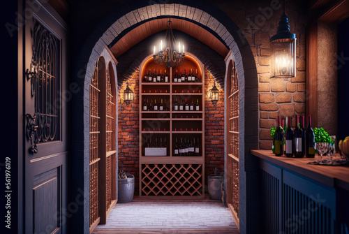 Wine cellar interior. Generative AI