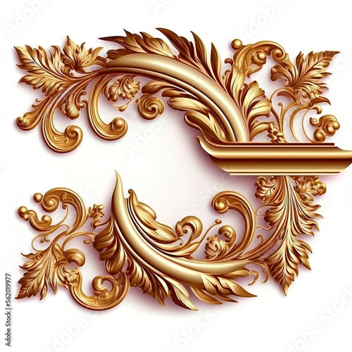Golden baroque ornament on white background. Antique style gold flowers, leaves. Decorative elegant luxury design.golden elements in baroque, rococo style. generative ai