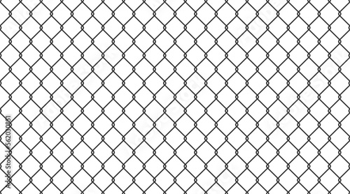 Steel wire chain link fence seamless pattern. Metal lattice with rhombus, diamond shape silhouette. Grid fence background. Prison wire mesh seamless texture. Vector illustration on white background.