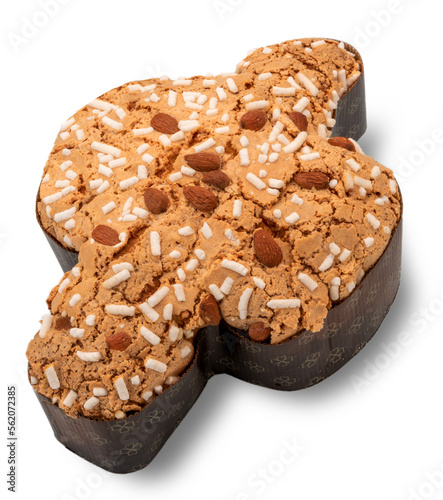 Colomba Pasquale, Easter Dove in english, typical italian easter cake with sugar glaze and with almonds