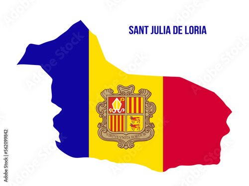 Sant Julia de Loria map with flag color. Map of Sant Julia de Loria with Andorra flag. flag of Andorra vector illustration