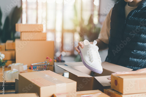 Startups or Small Business Entrepreneurs, Pack products for delivery, manage orders in online stores, shop online, sell online on the internet, SME, e-commerce,dropshipping delivery service concept
