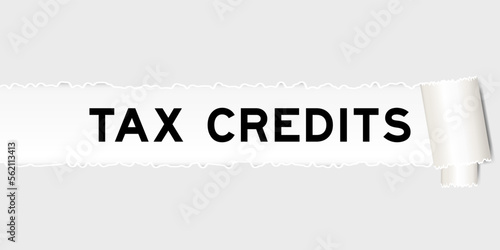 Ripped gray paper background that have word tax credits under torn part