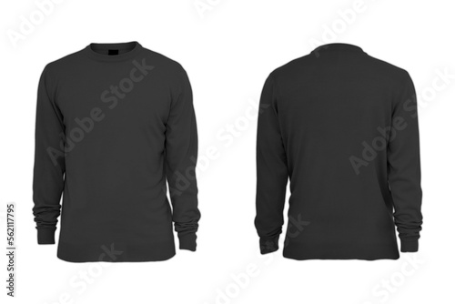 Black Long Sweatshirt technical fashion mockup template front and back views. Fleece jersey sweatshirt sweater jumper for men's and boys. Black sweatshirt sweater jumper pullover mockup. 3d rendering.