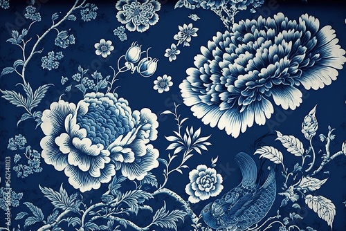 Chinese Floral Porcelain Pattern, Generative AI