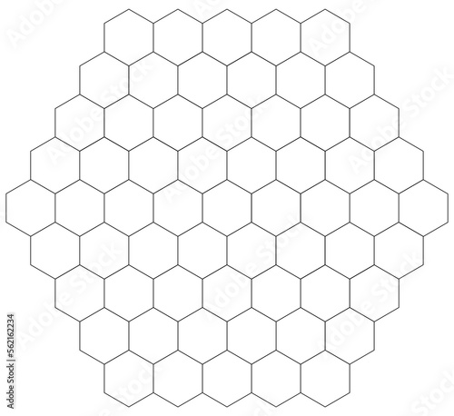 Hexagon from smal hexagons. Transparent background, black strokes. (PNG image)