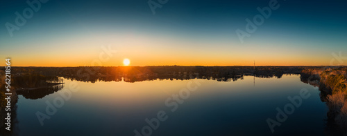 Beautiful aerial view of a lake at sunset, nature. ozark lakes, peachtree city.