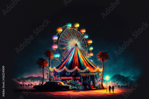 Carnival at Night, Ferris Wheel, Neon Generative AI 