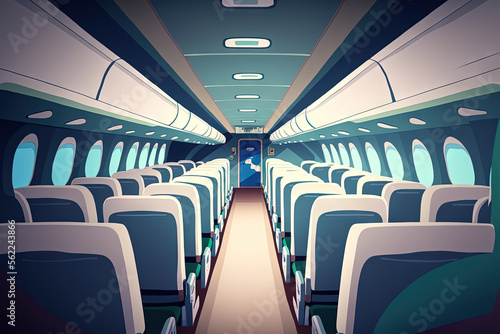 boeing airplaine interior empty and passangers free. Generative AI