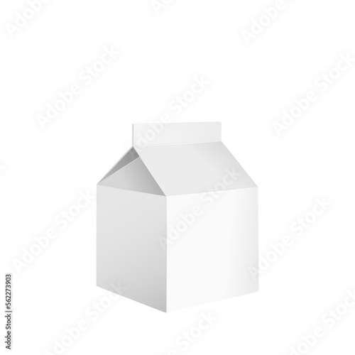 Karton na mleko, sok, napój roślinny lub inny. Białe kartonowe opakowanie. Wzór pudełka do wykorzystania w wizualizacji projektu.