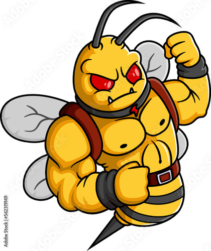 Danger yellow hornet with sting in cartoon style for mascot design