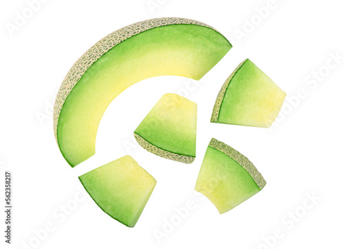 Slices of cantaloupe melon isolated on transparent background. PNG