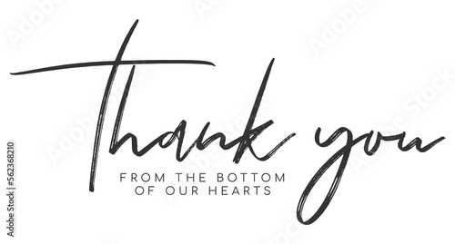 Thank you from the bottom of our hearts. thank you handwritten inscription. hand drawn lettering. Thank you calligraphy. Thank you card. Vector illustration.