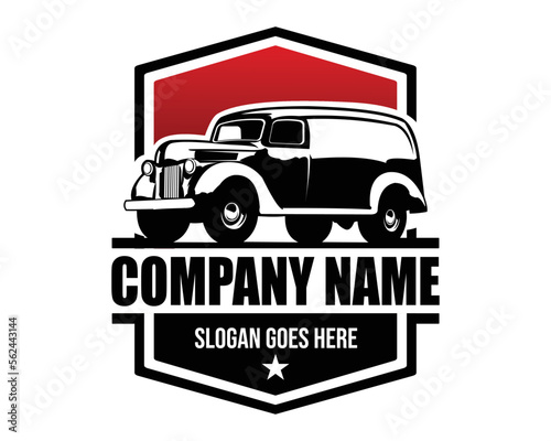 1941 ford panel truck silhouette logo. view from side side isolated white background. Best for badge, emblem, icon, sticker design, classic truck industry. available in eps 10.