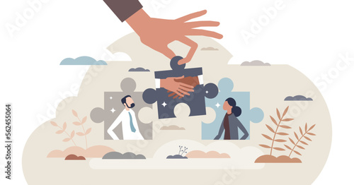 Mediation as relationship crisis psychologist support tiny person concept, transparent background. Conflict assistance and negotiation management with third party help illustration.