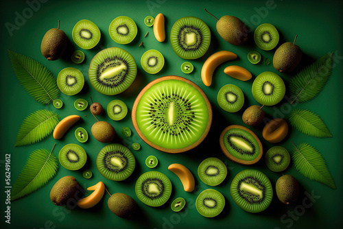 A kiwi fruit design. Overhead background of wholesome food. Generative AI