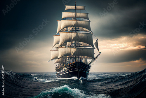 Sailing ship. galleon. Ocean. Sails