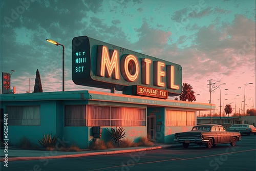 motel in the sunset , ai generated