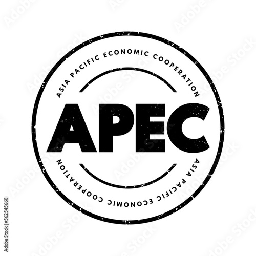 APEC Asia Pacific Economic Cooperation - inter-governmental forum for economies in the Pacific Rim that promotes free trade throughout the Asia-Pacific region, acronym text concept stamp