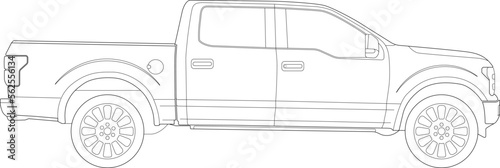 Pickup Truck Silhouette Outlined, Illustration