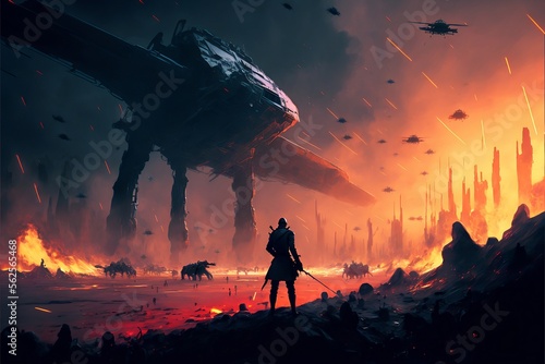 Huge and epic star-wars battle, digital painting style, generative AI