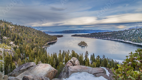 eagles falls, lake tahoe, california, lake, sky, mountains, snow