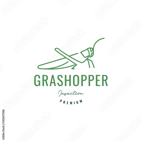 grasshopper ready to jump grass plant animal insect line logo design vector icon illustration template