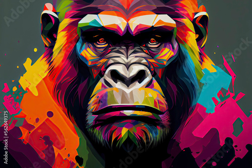 gorilla monkey head with creative colorful abstract elements