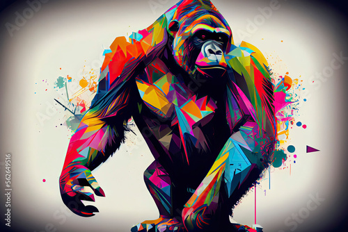 gorilla monkey head with creative colorful abstract elements