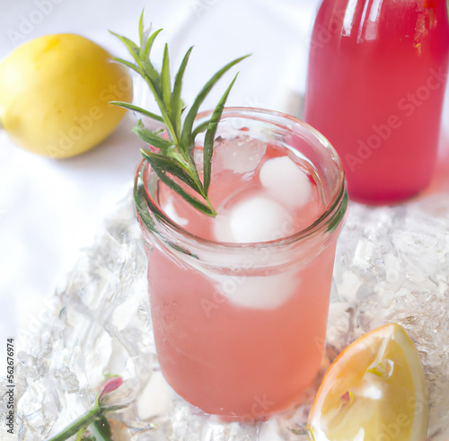 Close up of pink lemonade on white background created using generative ai technology
