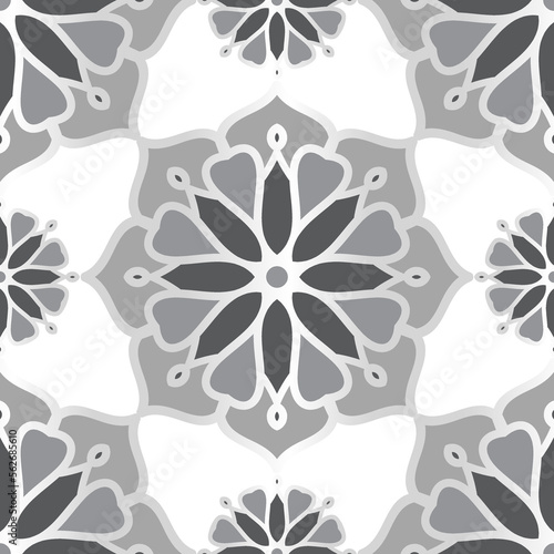 Black, silver and white luxury vector seamless pattern. Ornament, Traditional, Ethnic, Arabic, Turkish, Indian motifs. Great for fabric and textile, wallpaper, packaging design or any desired idea. 