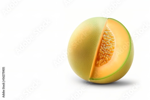 Fresh honey dew or melon slice fruit isolated on white background. Honeydew melon. Fresh fruit isolated. generative ai