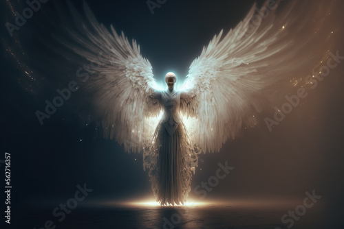 Archangel. Heavenly angelic spirit with wings. Illustration abstract white angel, Generative AI illustration