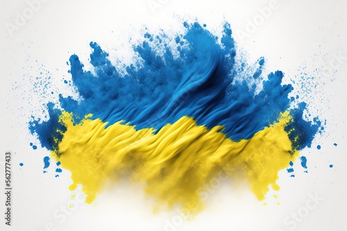 Ukranian Wave flag, fine powder exploding on a white background. Generative AI
